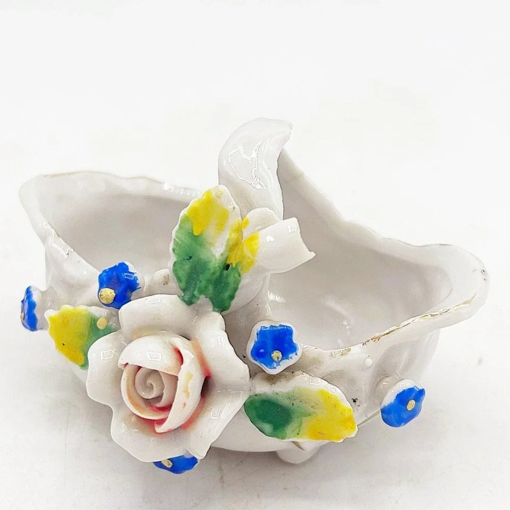 Occupied Japan Miniature Rose Floral Basket Porcelain